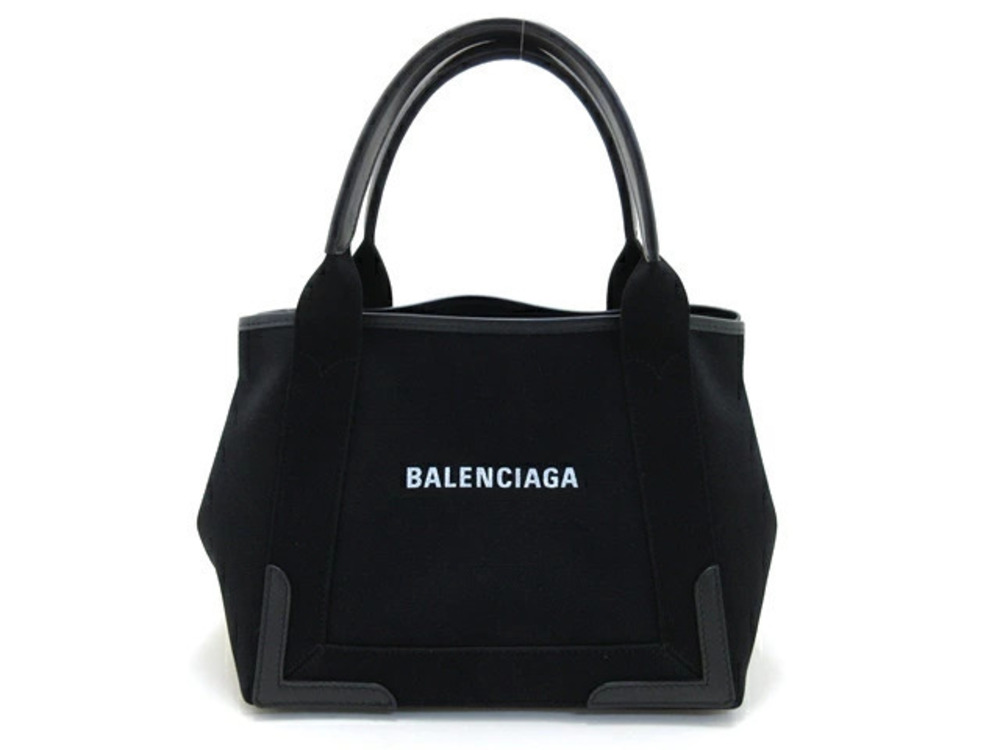 Balenciaga Tote Bag Navy Blue Cabas Canvas Calf Black